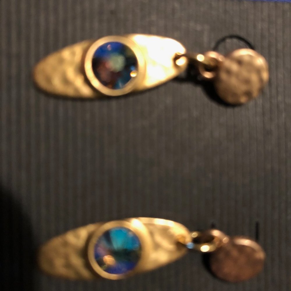 Matte Gold & Multi Color Rhinestone Dangle Earrings - Picture 3 of 3